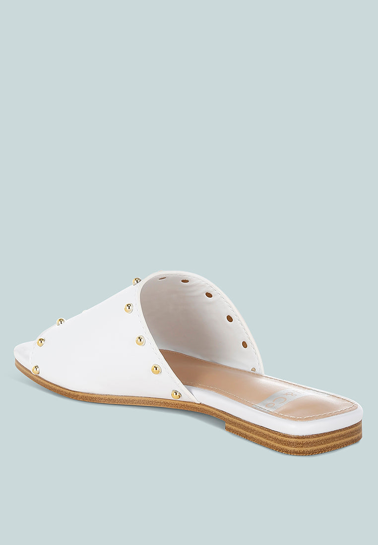 renaldi genuine leather studded slip-on flats#color_white