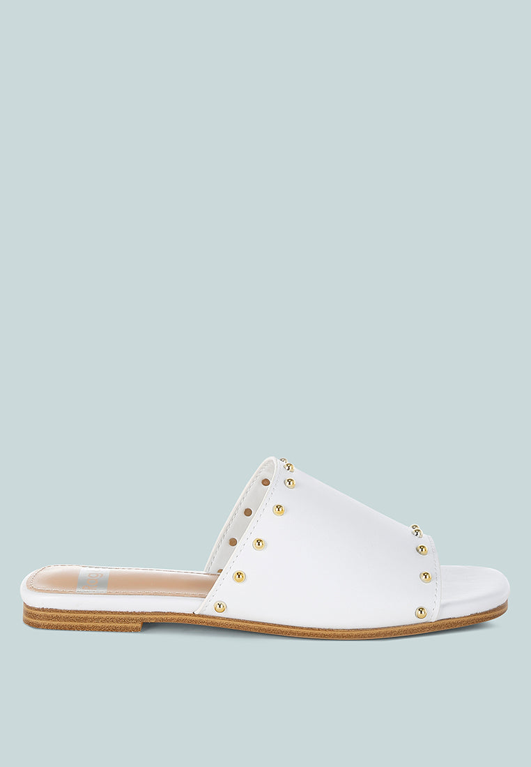 renaldi genuine leather studded slip-on flats#color_white