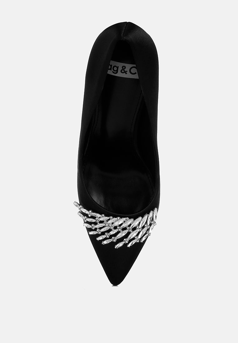 rhodolia diamante brooch detail satin pumps#color_black