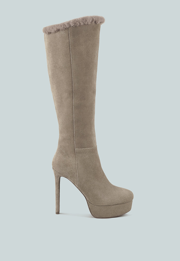 SALDANA Convertible Suede Leather Taupe High Boots#color_taupe
