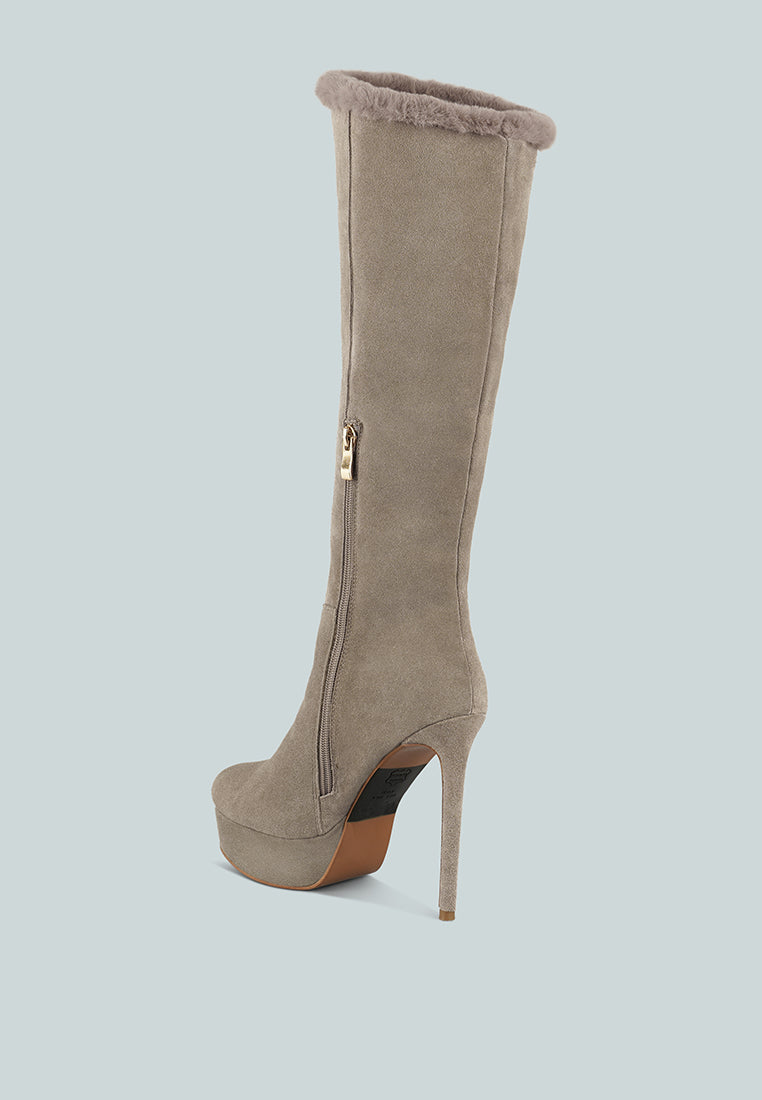 SALDANA Convertible Suede Leather Taupe High Boots#color_taupe