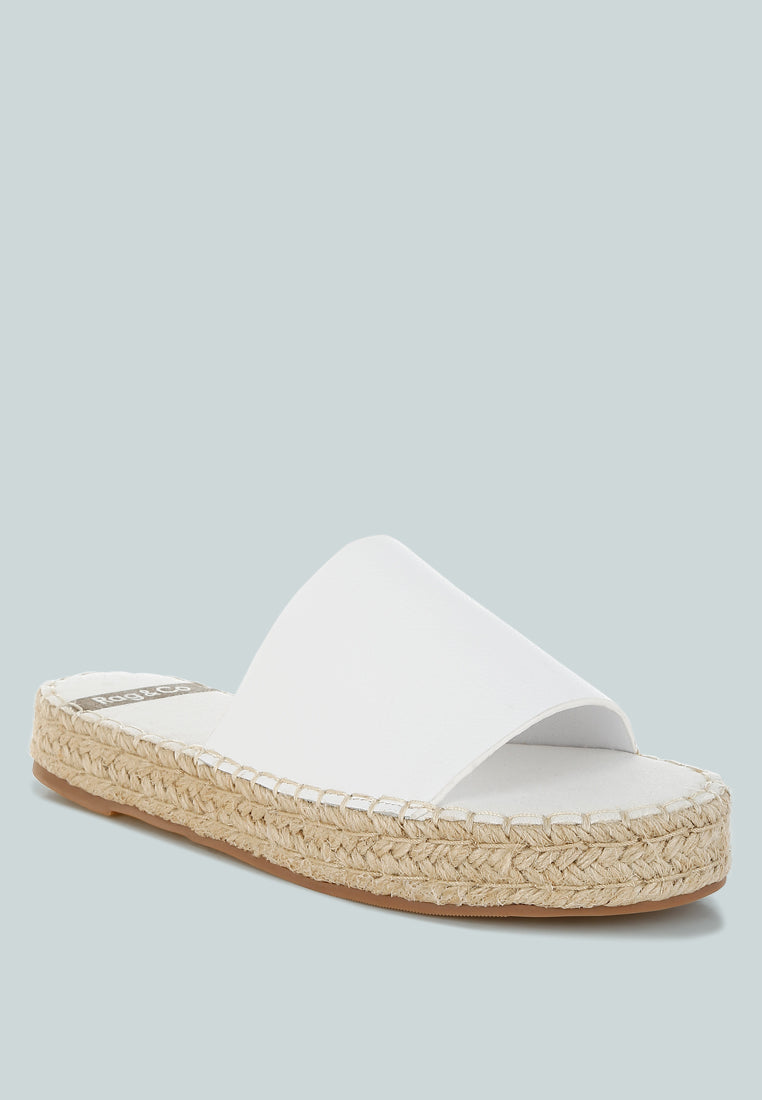scalar genuine soft leather espadrille flatforms#color_white