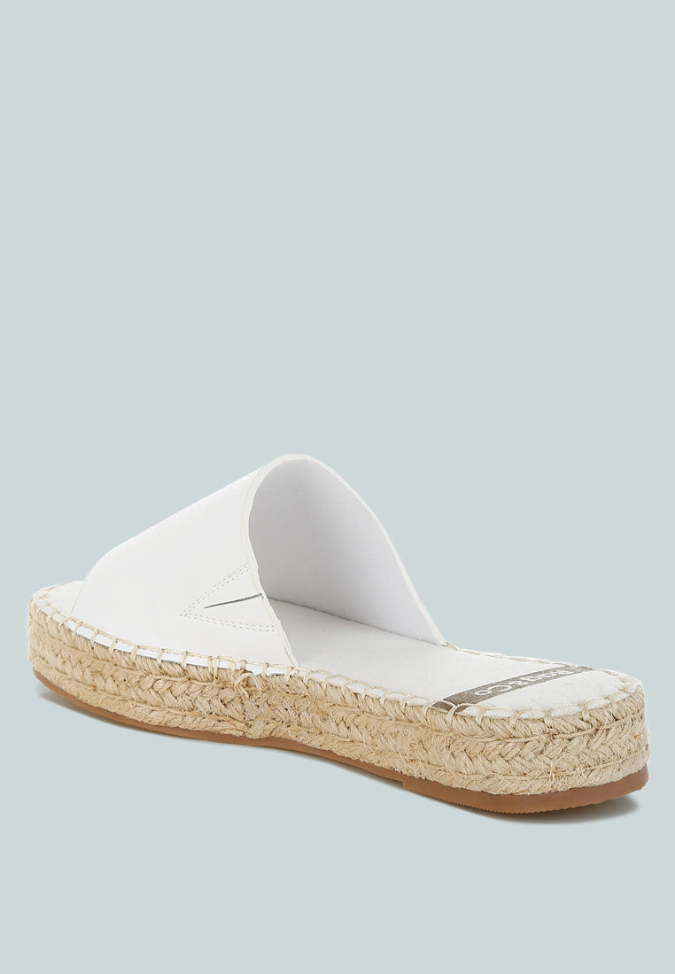scalar genuine soft leather espadrille flatforms#color_white