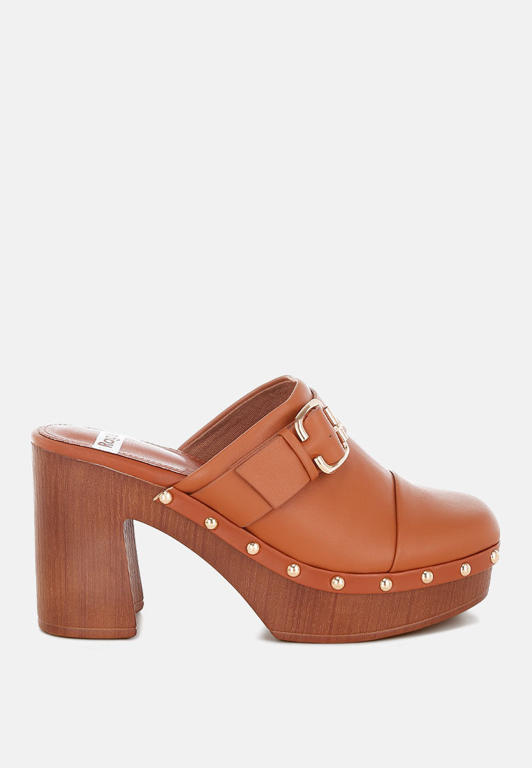 septim genuine leather studded clog heels#color_tan