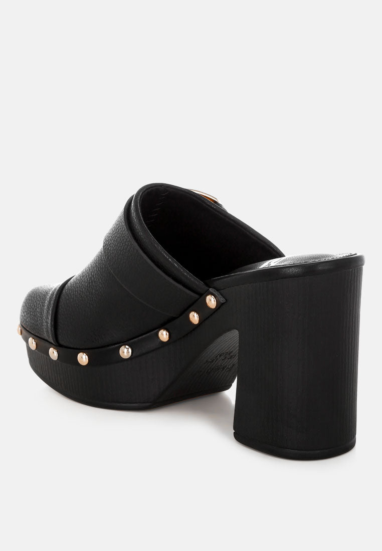 septim genuine leather studded clog heels#color_black
