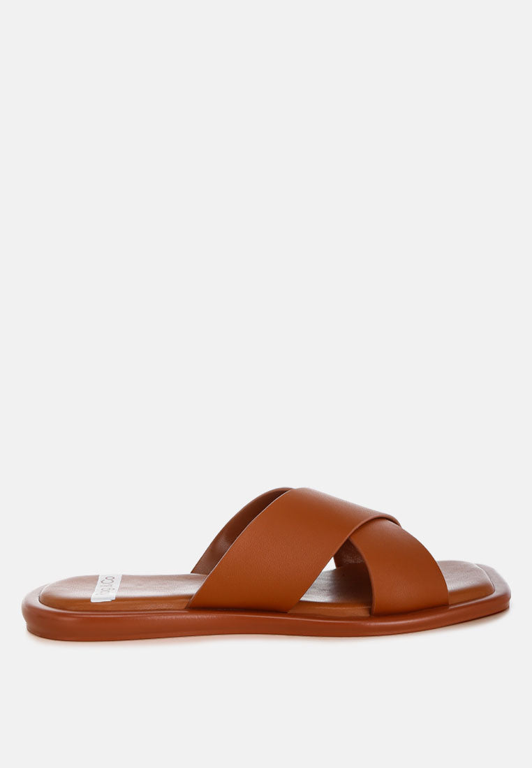 shosa genuine leather criss-cross flats#color_tan-genuine leather