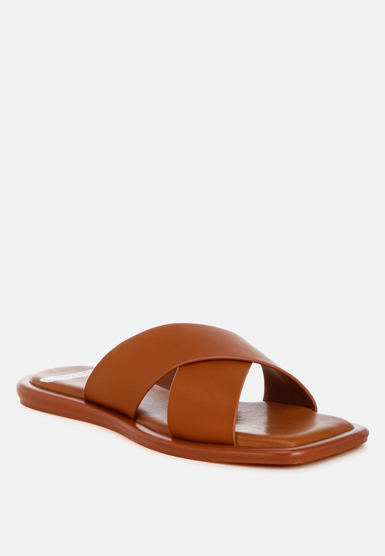 shosa genuine leather criss-cross flats#color_tan-genuine leather