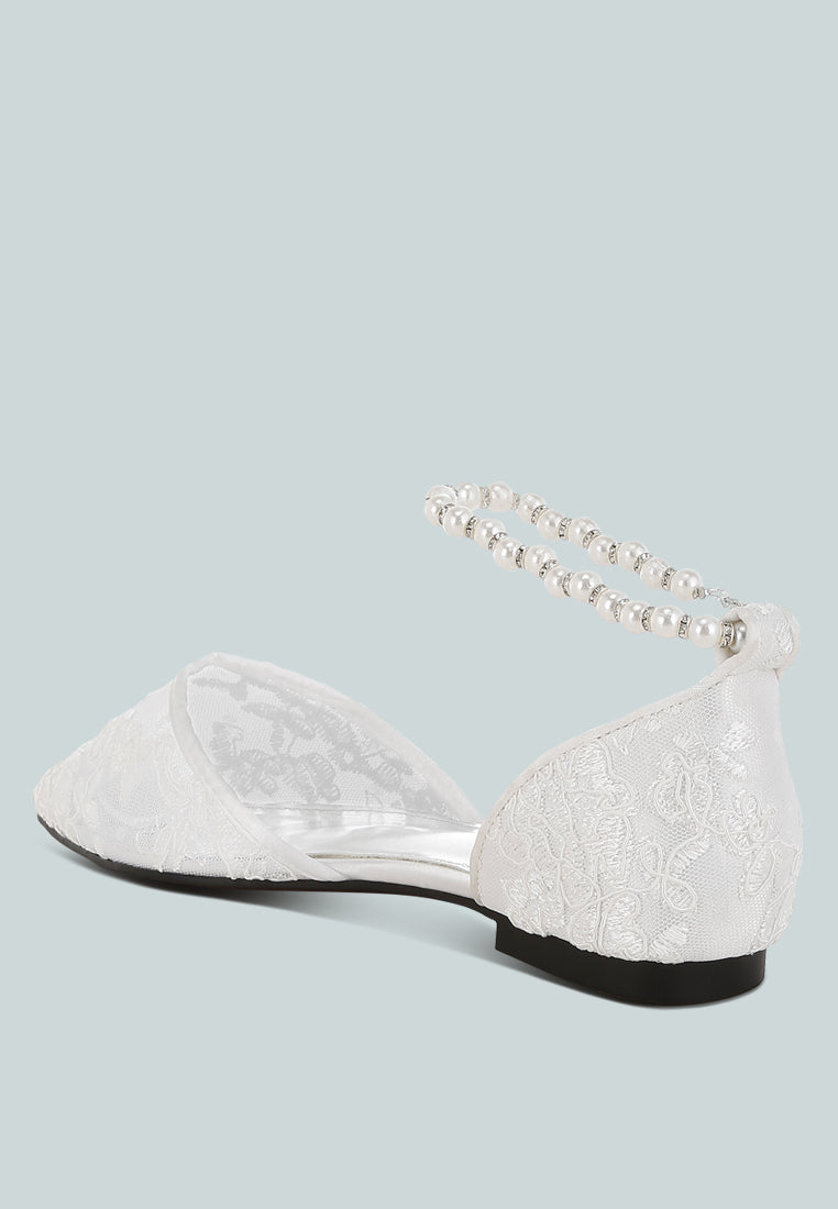 shrami pearl & rhinestone strap flat sandals#color_white