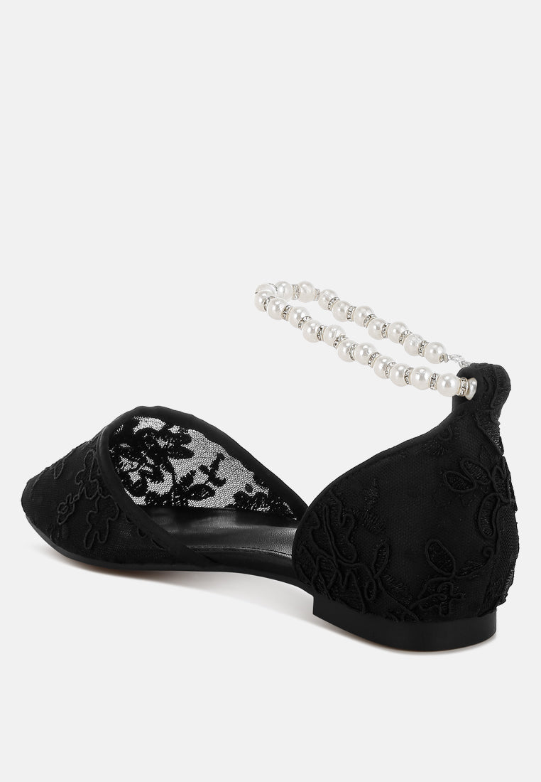 shrami pearl & rhinestone strap flat sandals#color_black