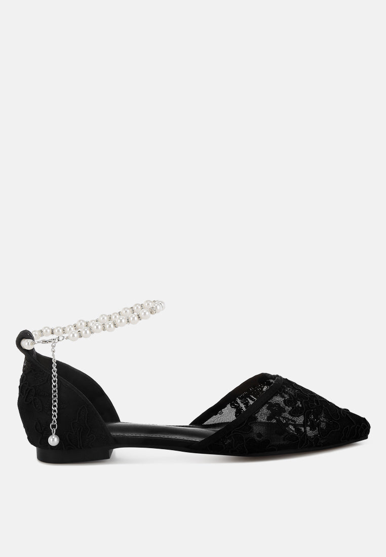 shrami pearl & rhinestone strap flat sandals#color_black