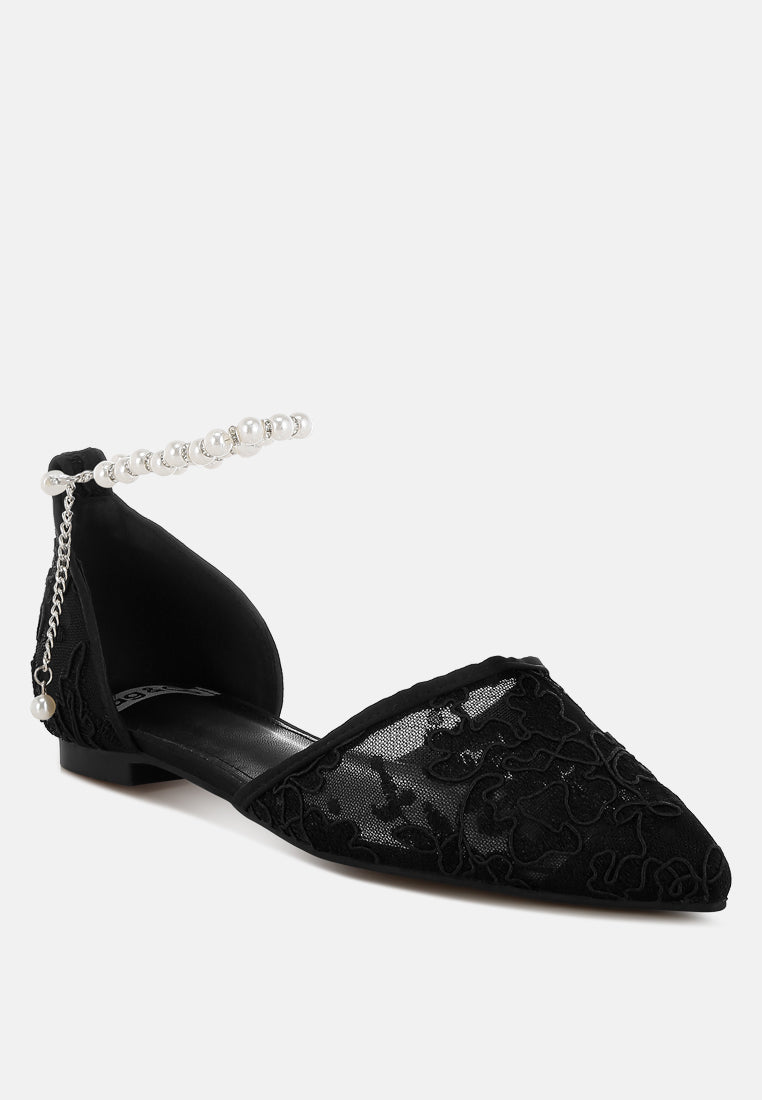 shrami pearl & rhinestone strap flat sandals#color_black