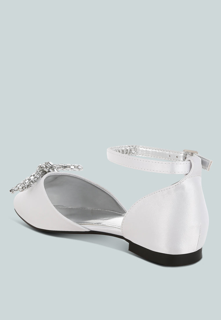 simina rhinestone detail bow flat sandals#color_white