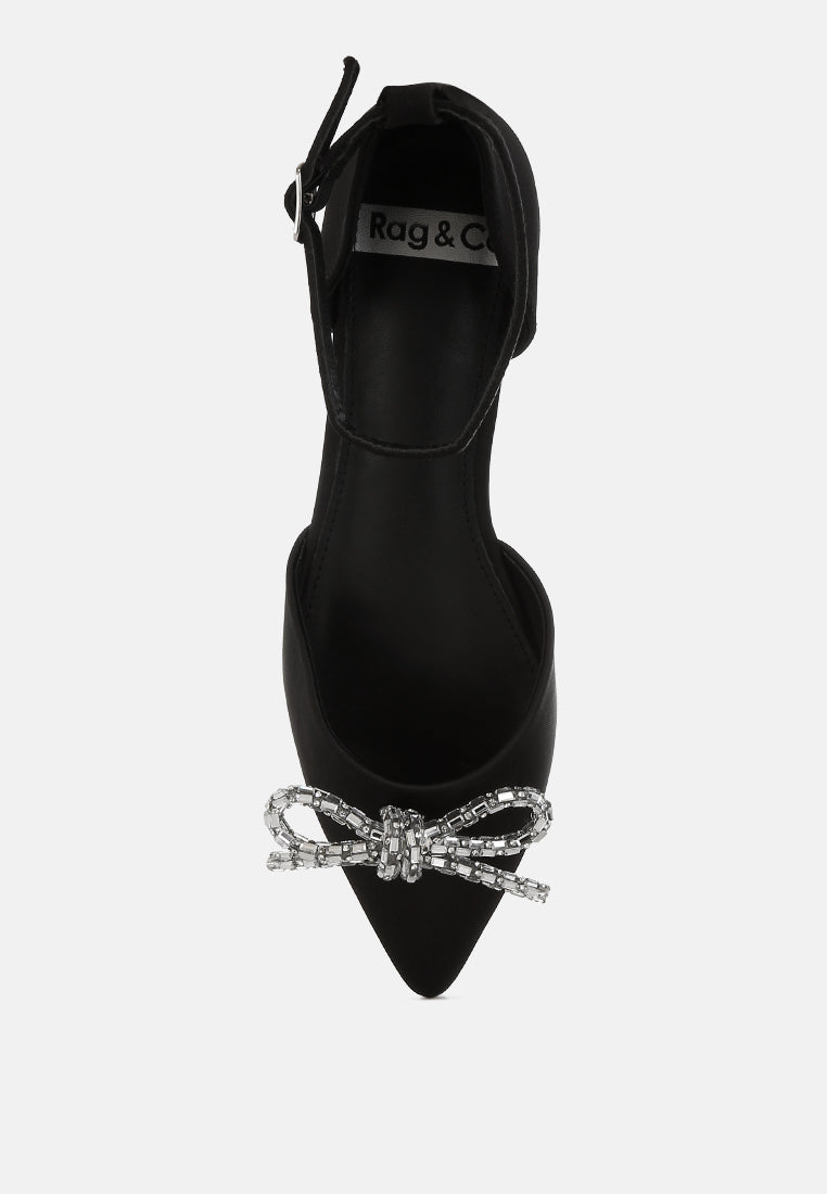 simina rhinestone detail bow flat sandals#color_black