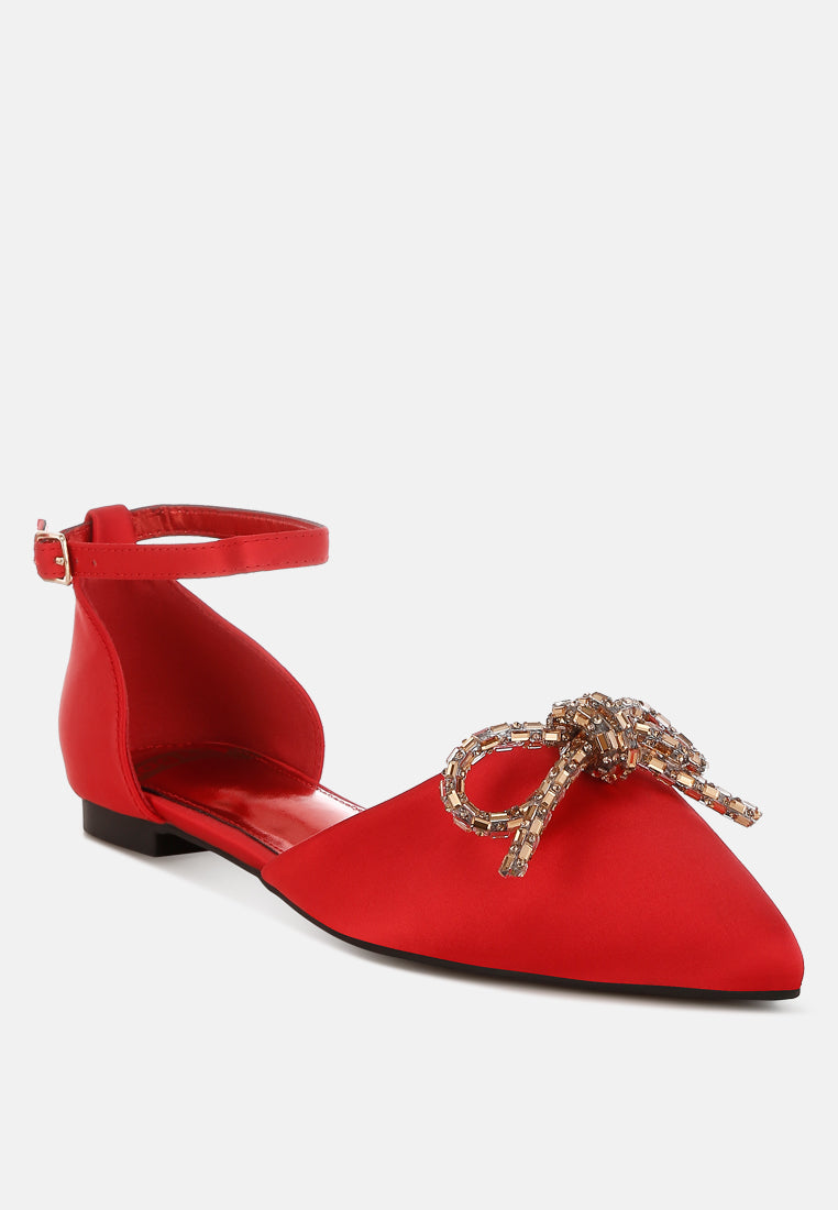 simina rhinestone detail bow flat sandals#color_red