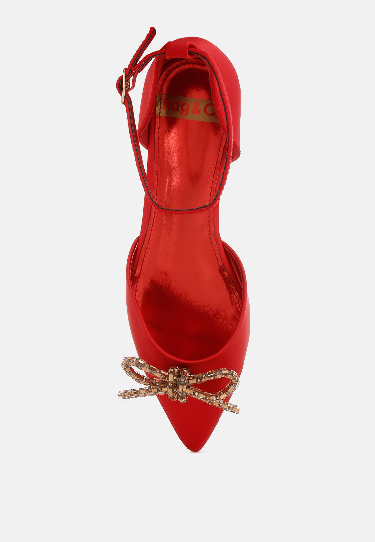 simina rhinestone detail bow flat sandals#color_red