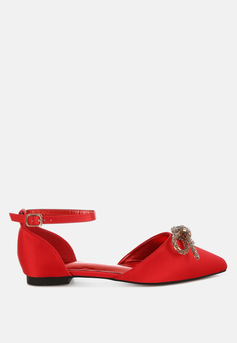 simina rhinestone detail bow flat sandals#color_red