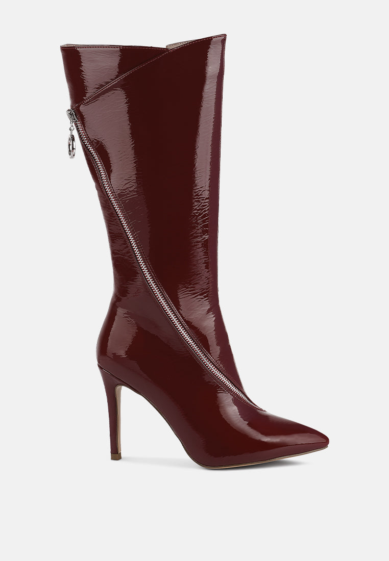 TSAROH Zip Around Calf Boot In Burgundy#color_burgundy