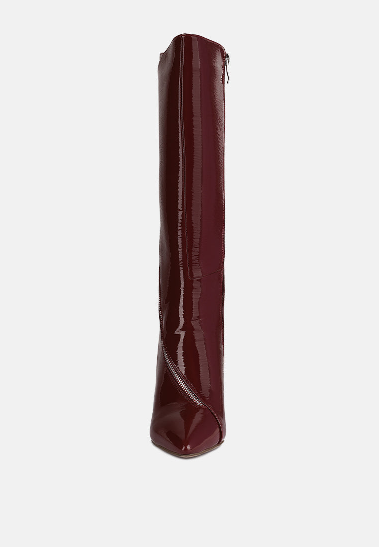 TSAROH Zip Around Calf Boot In Burgundy#color_burgundy