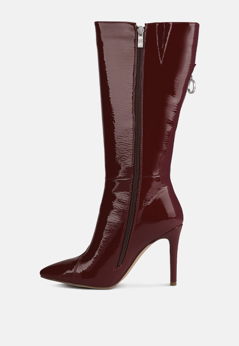 TSAROH Zip Around Calf Boot In Burgundy#color_burgundy