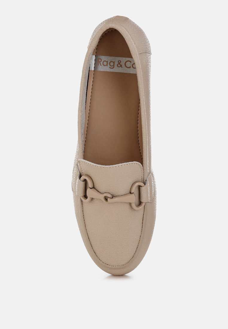taranis monochromatic horsebit real leather loafers#color_beige