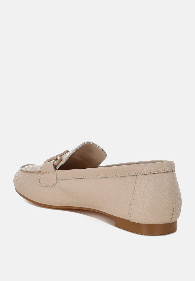 taranis monochromatic horsebit real leather loafers#color_beige