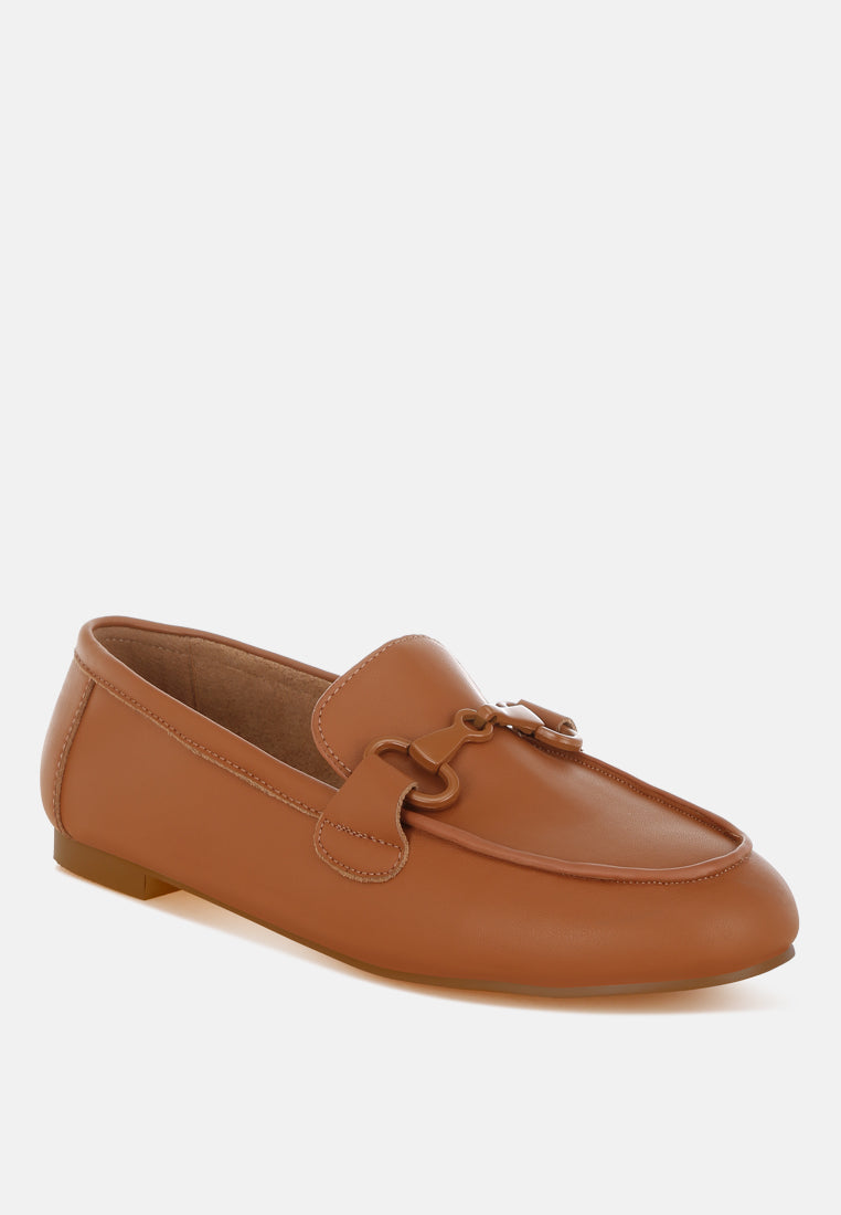 taranis monochromatic horsebit real leather loafers#color_tan
