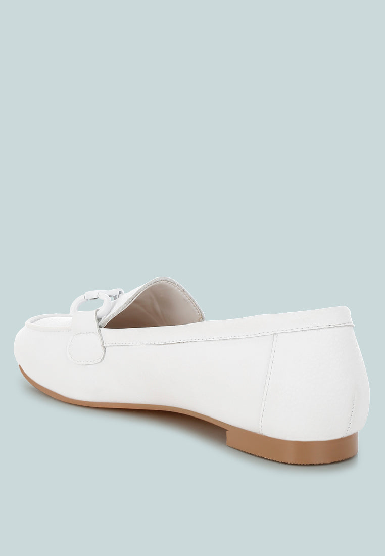 taranis monochromatic horsebit real leather loafers#color_white
