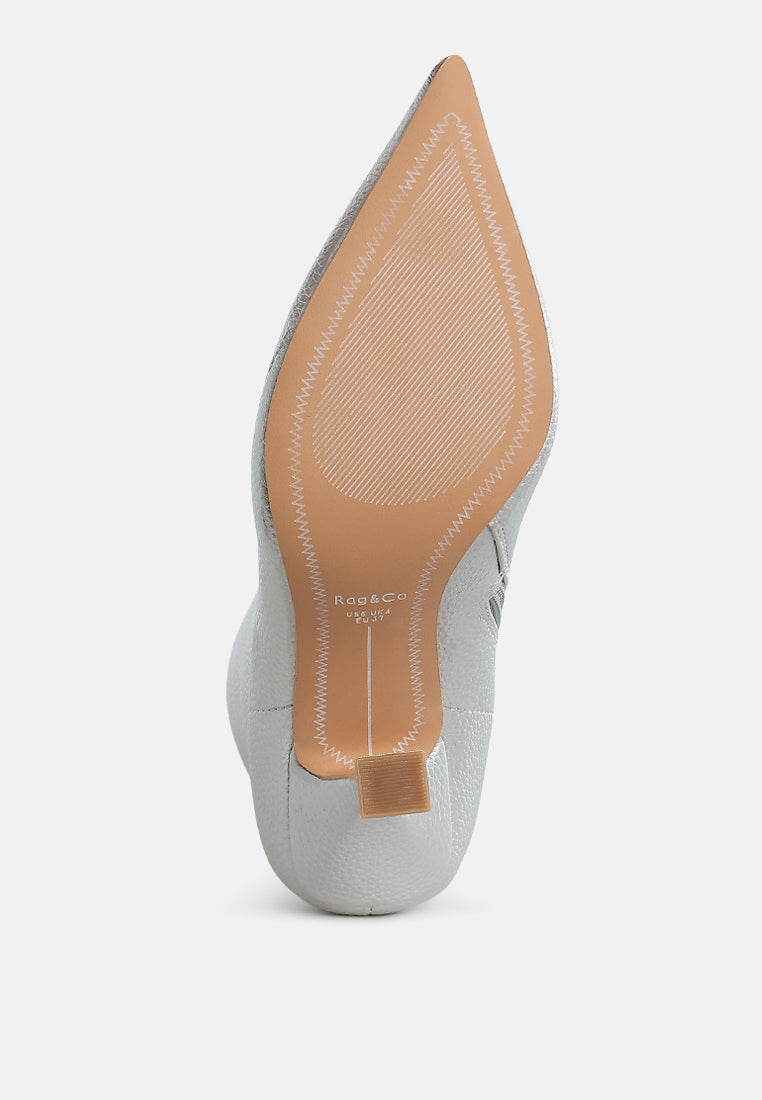 tentia metallic pleather spool heel boots#color_silver