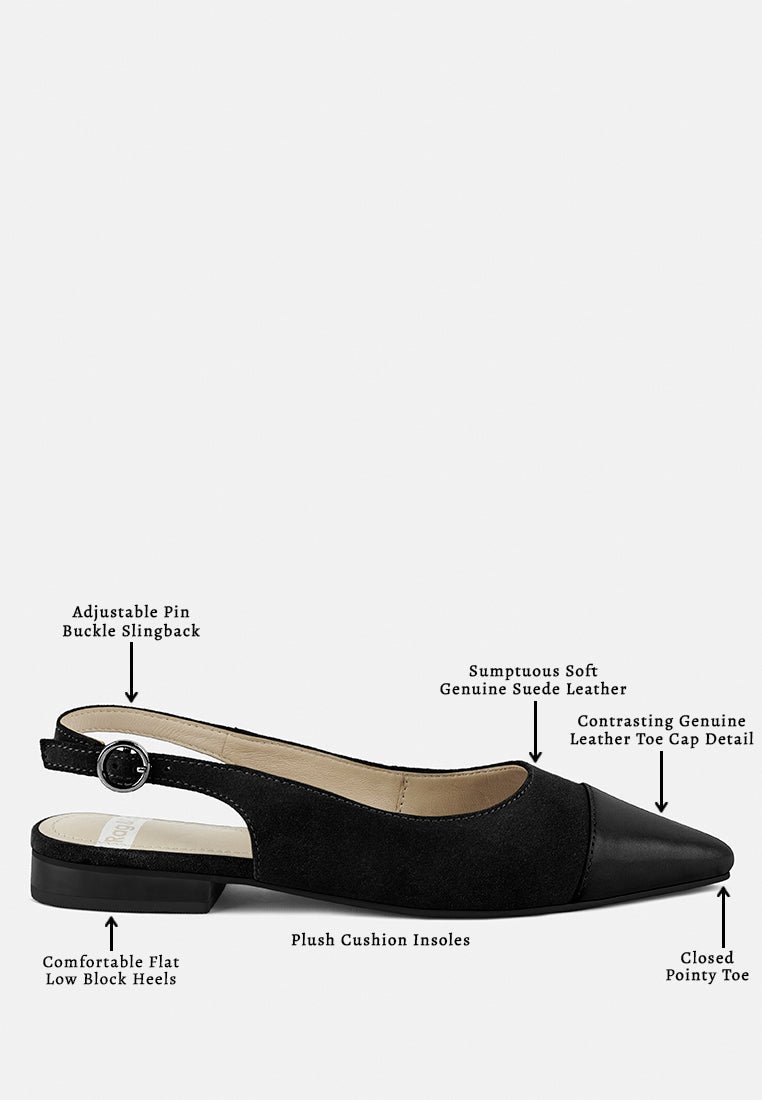uwaha genuine leather & real suede slingback flats#color_black