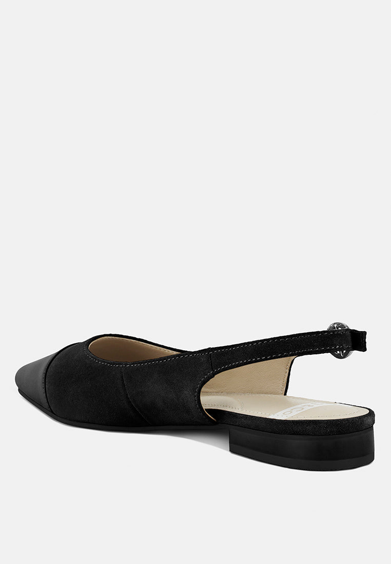 uwaha genuine leather & real suede slingback flats#color_black