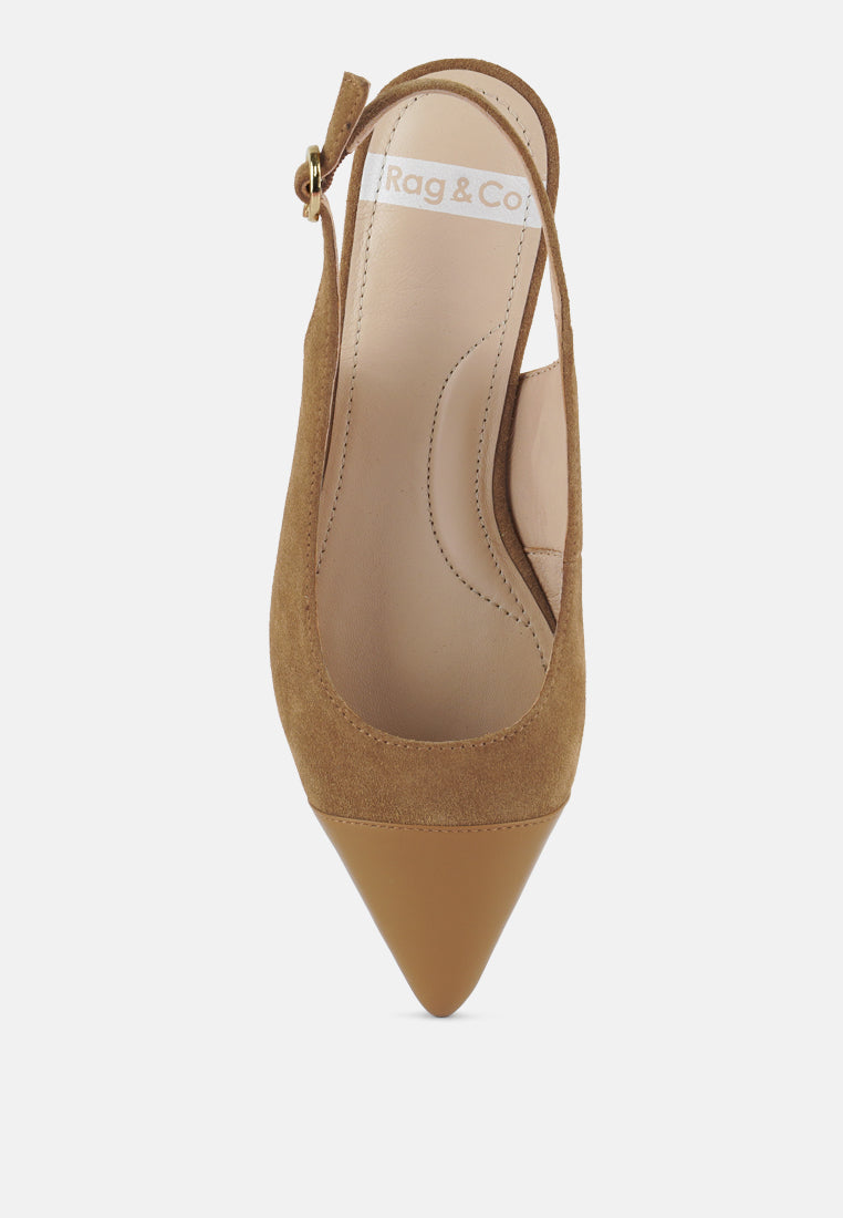 uwaha genuine leather & real suede slingback flats#color_tan