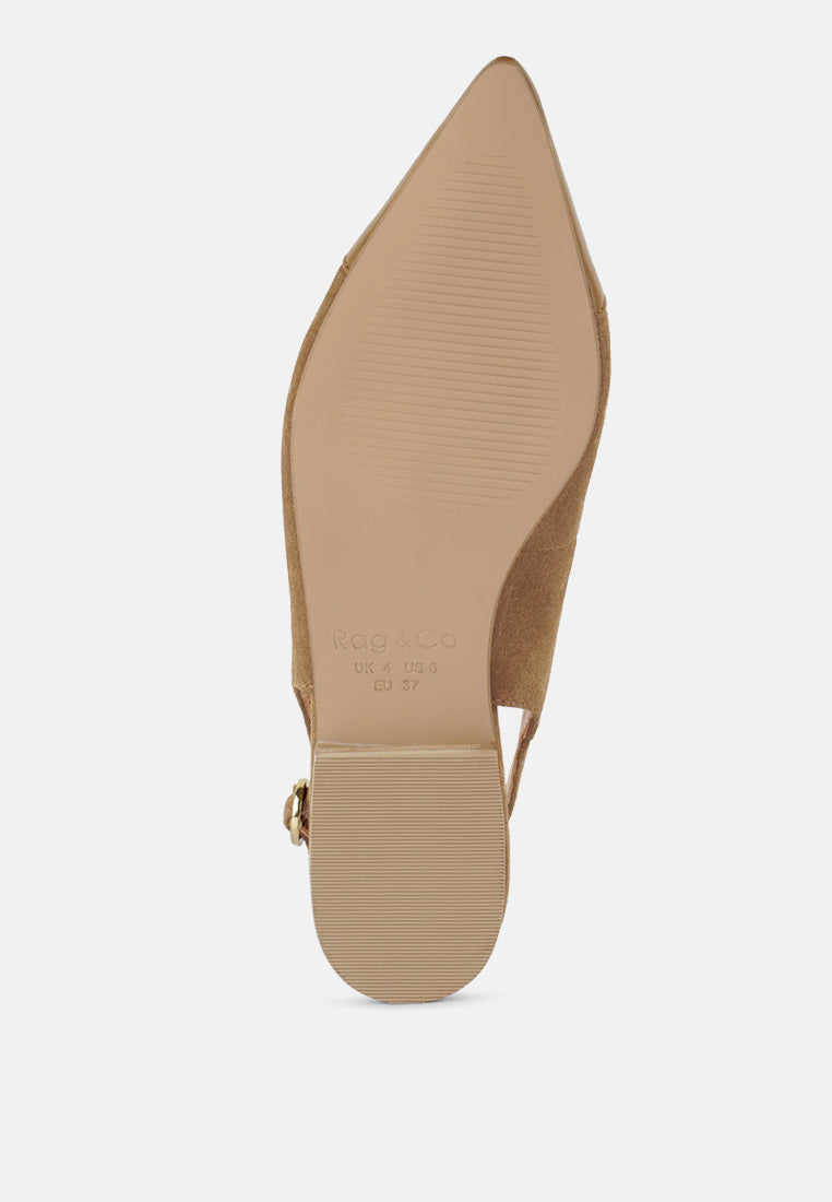 uwaha genuine leather & real suede slingback flats#color_tan