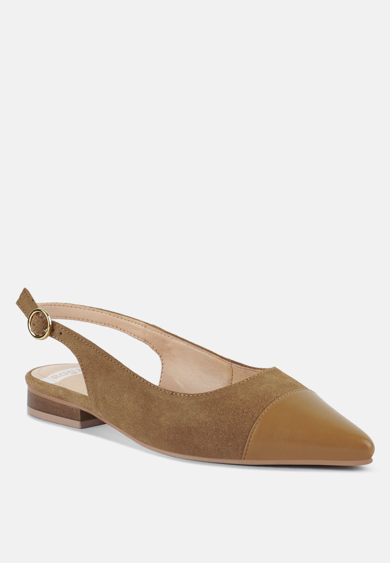 uwaha genuine leather & real suede slingback flats#color_tan