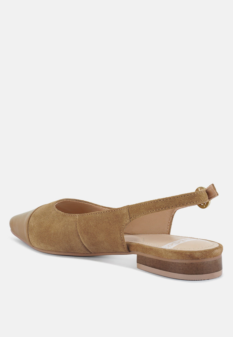 uwaha genuine leather & real suede slingback flats#color_tan