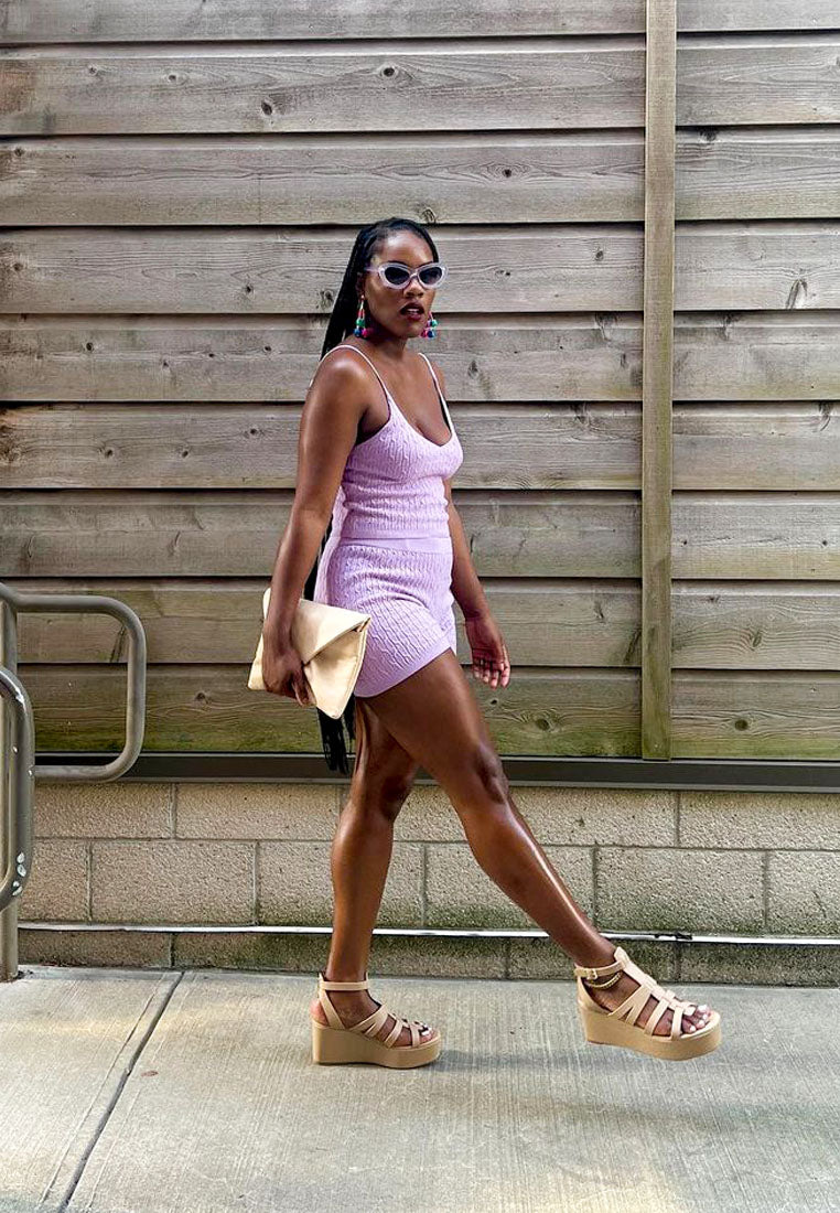 WINDRUSH Cage Wedge Leather Sandal in Nude#color_nude