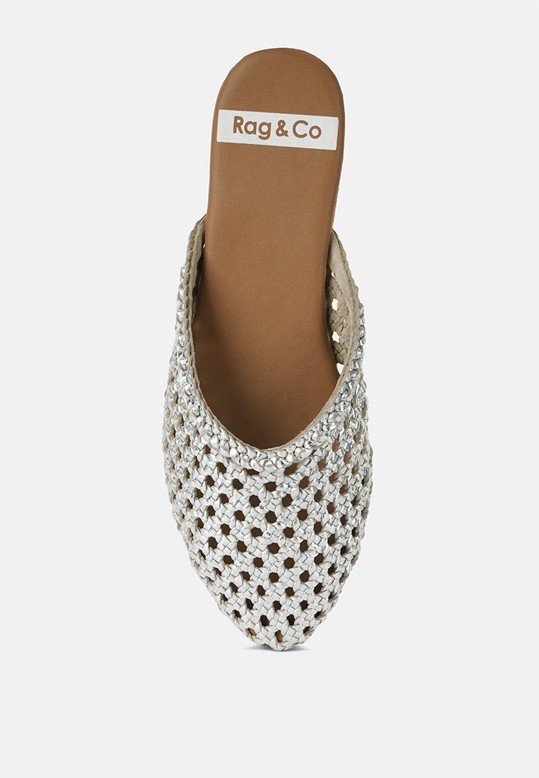 wendigo woven real leather mules#color_silver