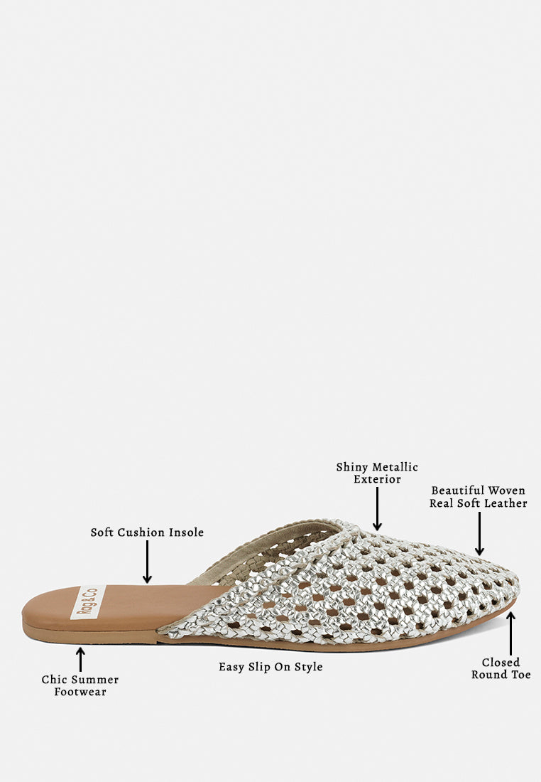 wendigo woven real leather mules#color_silver