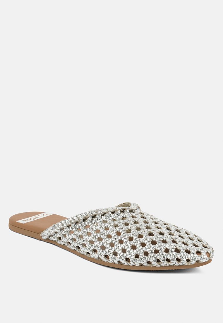 wendigo woven real leather mules#color_silver