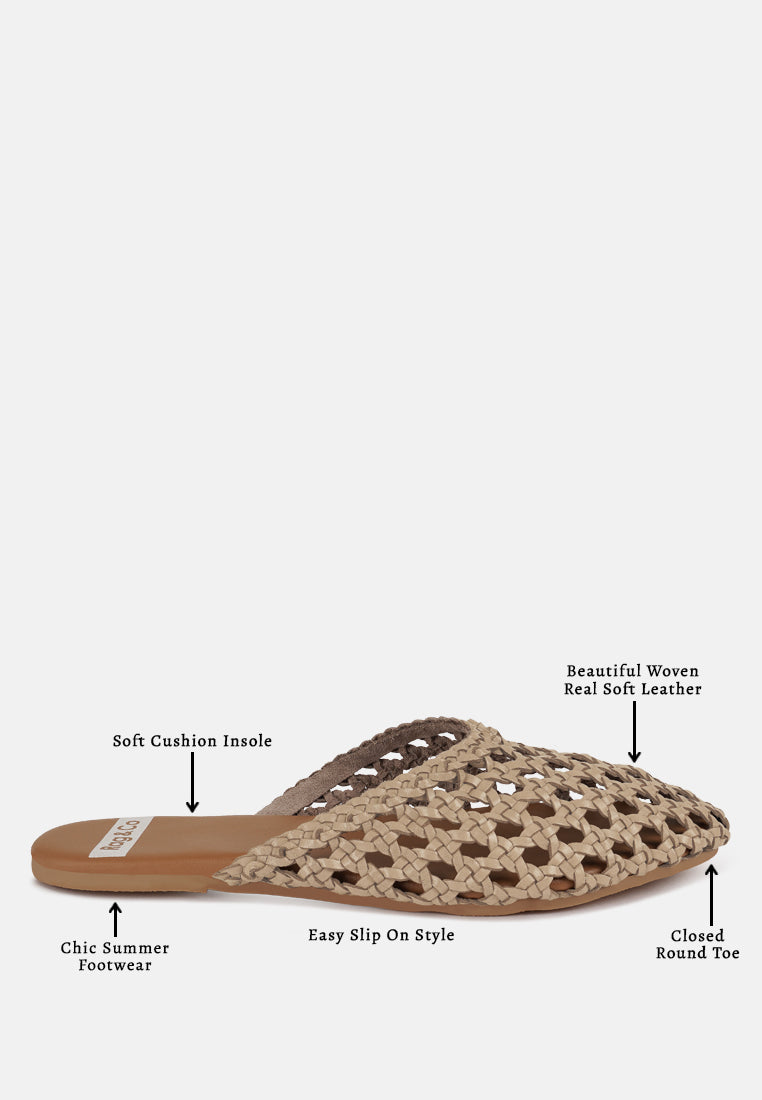 wendigo woven real leather mules#color_ivory