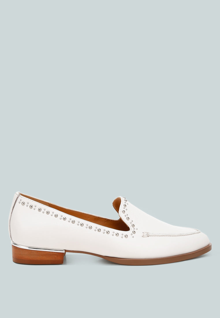wolferton delicate stud detail leather loafers color_off white