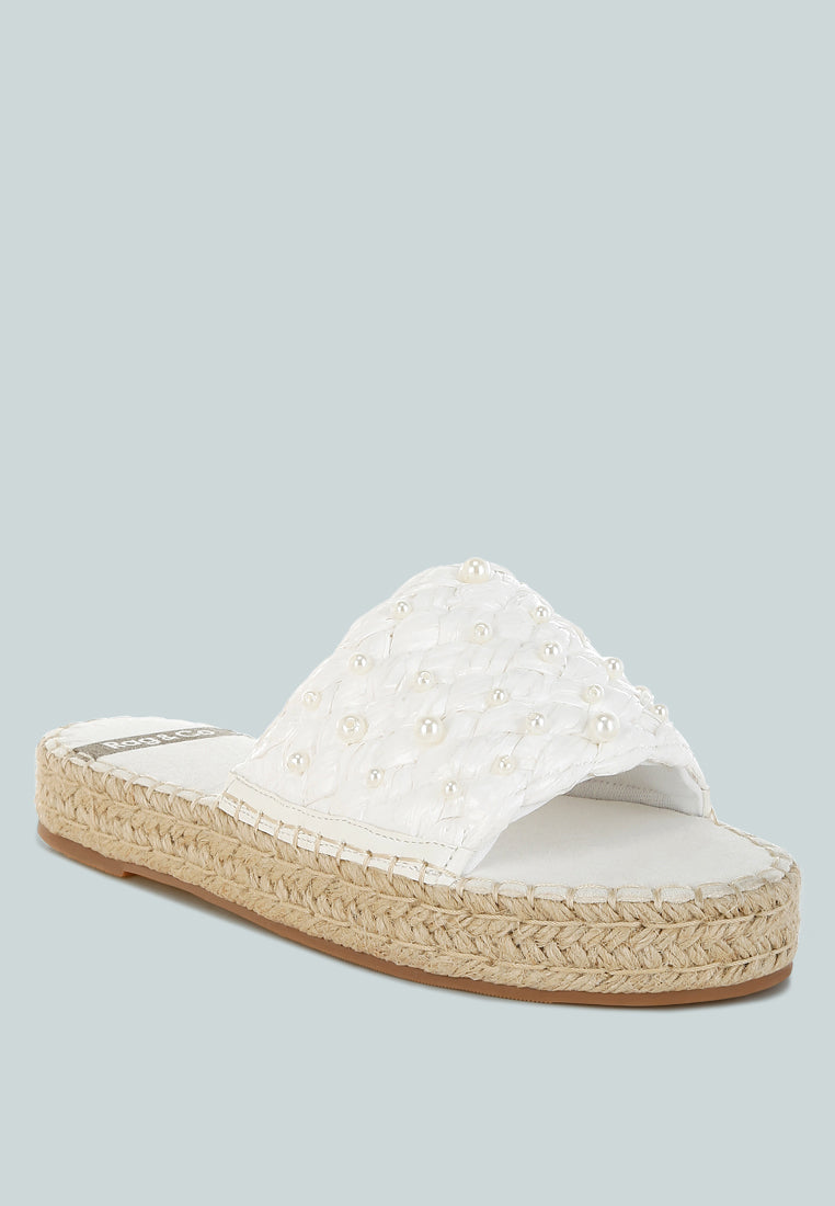 yakna pearl embellished woven flats#color_white