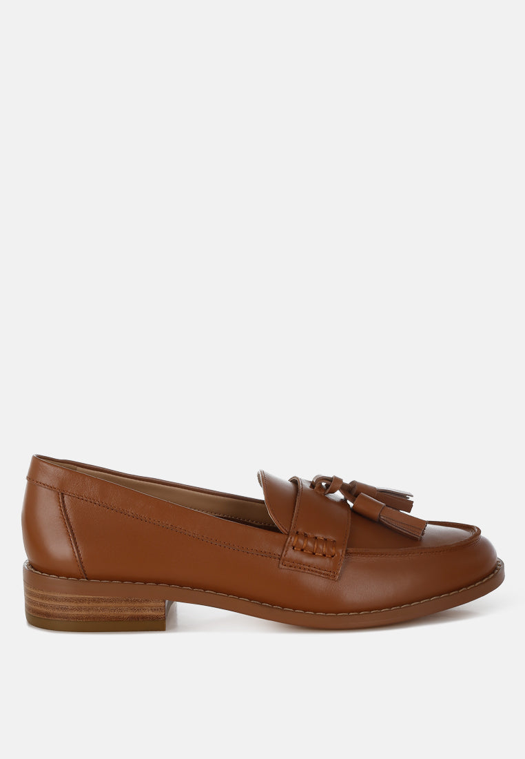 yelena real leather tassel loafers#color_tan