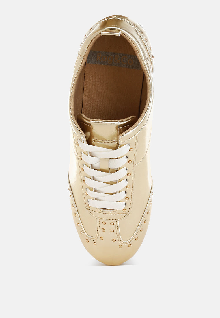 yorika studded metallic pleather sneakers#color_gold