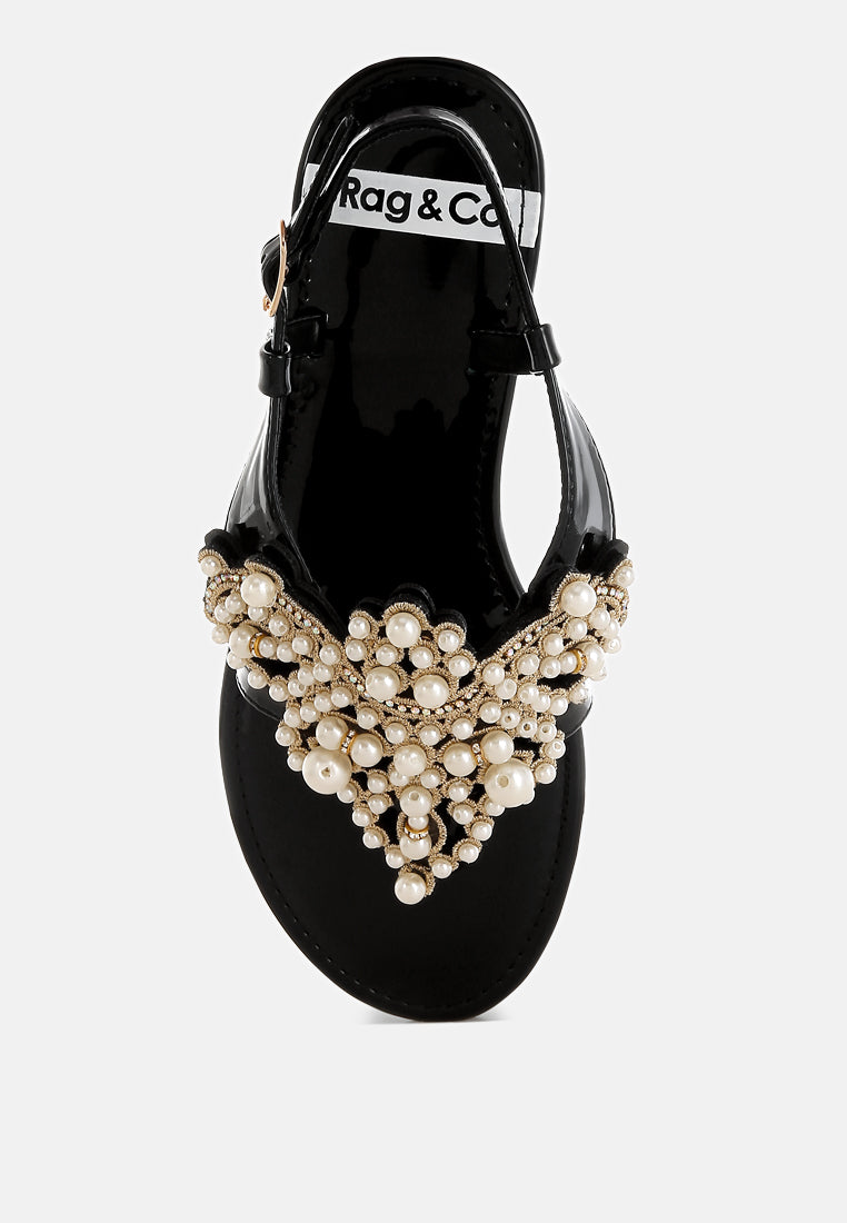 zalata pearl studded flats#color_black