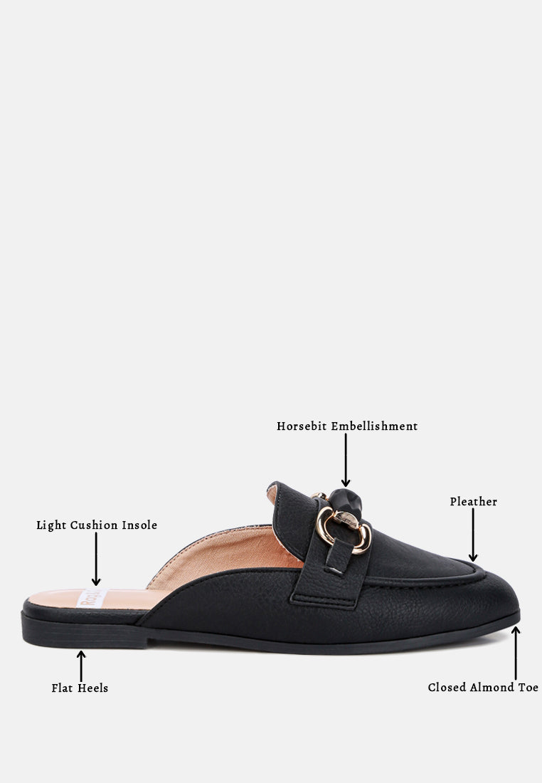 Abner Horsebit Embellished Raffia Slip On Mules In Black#color_black