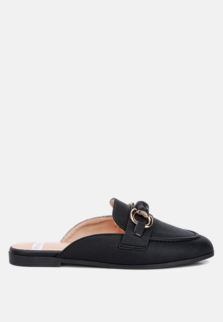 Abner Horsebit Embellished Raffia Slip On Mules In Black#color_black