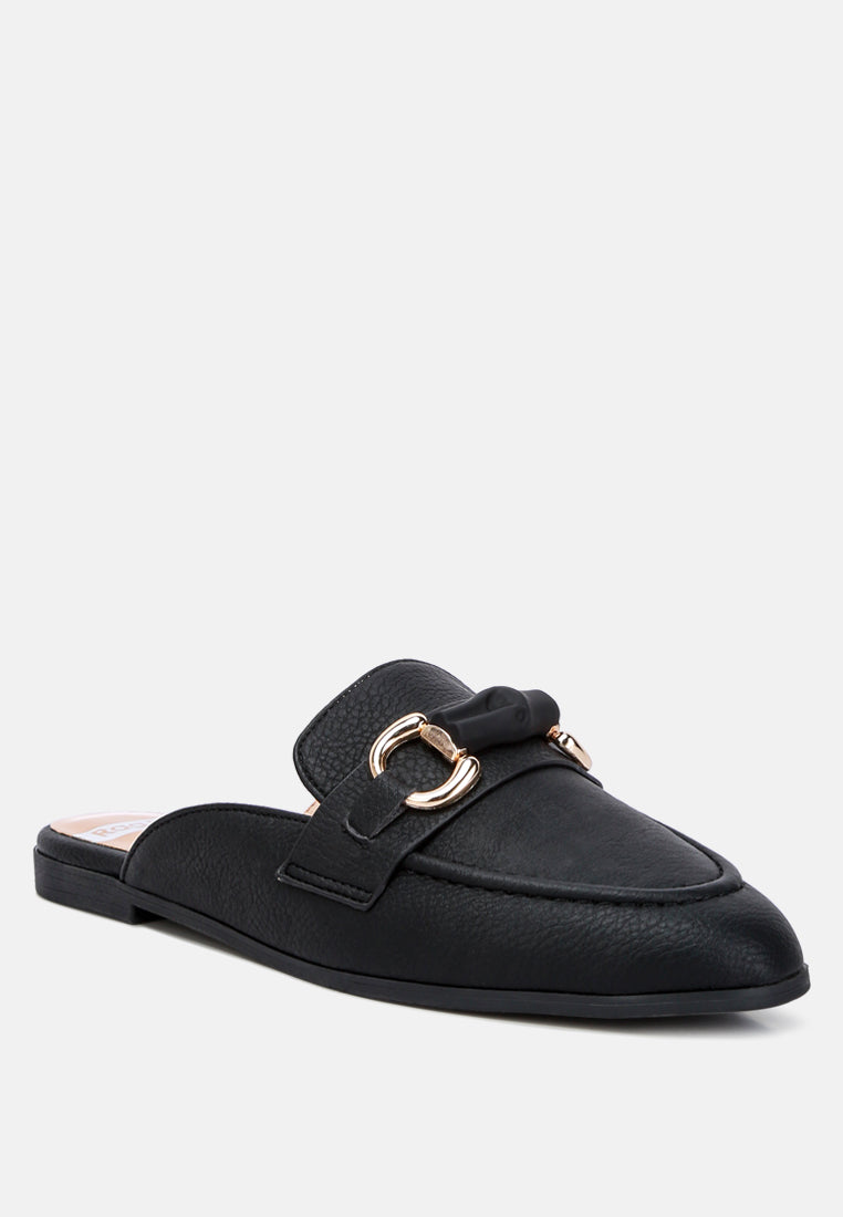 Abner Horsebit Embellished Raffia Slip On Mules In Black#color_black
