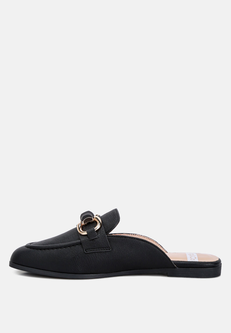 Abner Horsebit Embellished Raffia Slip On Mules In Black#color_black