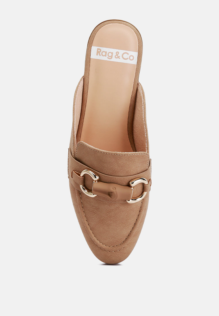 Abner Horsebit Embellished Raffia Slip On Mules In Taupe#color_taupe