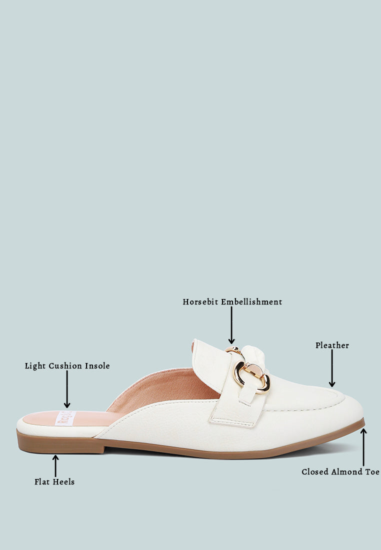 Abner Horsebit Embellished Raffia Slip On Mules In White#color_white